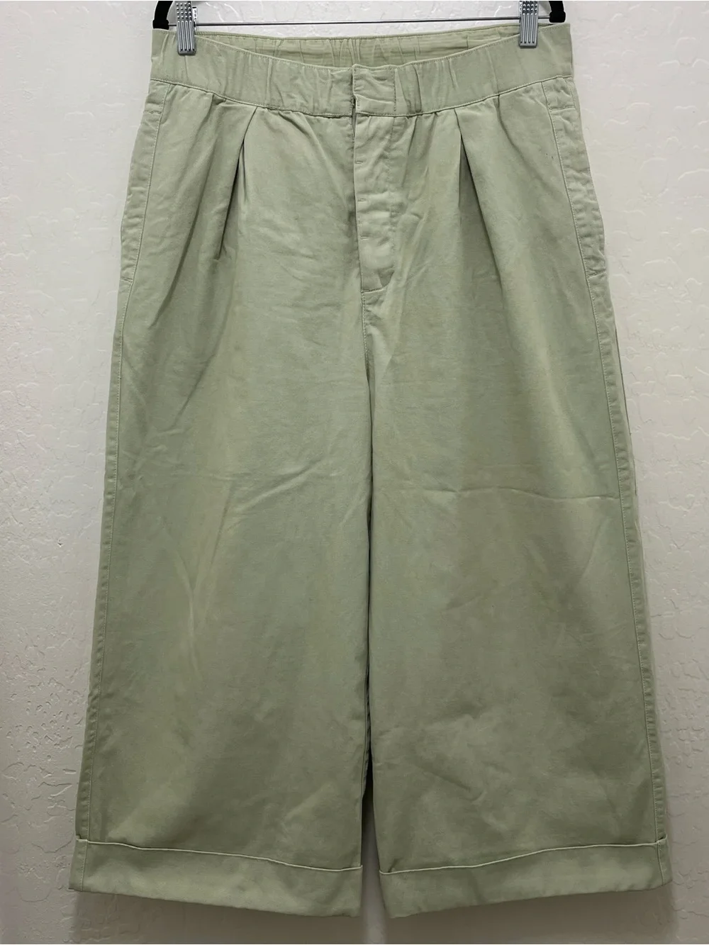 Free People After Love Roll Cuff Wide Leg Pants Size M Light Green